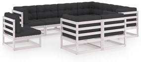 vidaXL 9 pcs conj. lounge de jardim c/ almofadões pinho maciço branco