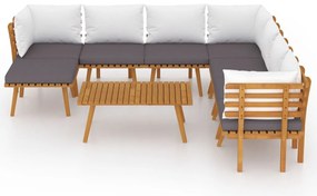 9 pcs conjunto lounge de jardim c/ almofadões acácia maciça