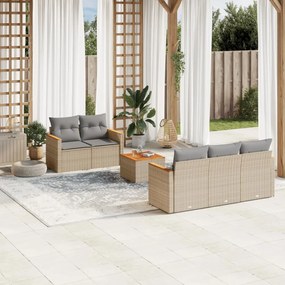 6 pcs conjunto de sofás p/ jardim com almofadões vime PE bege