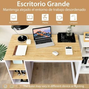 Secretária com 5 Estantes de computador com estrutura metálica 115 x 59,5 x 75 cm Natural e branco