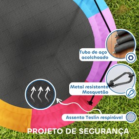 Baloiço Ninho Infantil Ø120 cm Altura Ajustável Baloiço Redondo para Bebés para Árvores para 4 Crianças de 3 a 8 Anos Multicolor