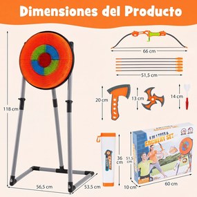 Jogo de Lançamento de Dardos e Arco e Flechas, 56,5 x 53,5 x 118 cm, Para Interior e Exterior, Laranja