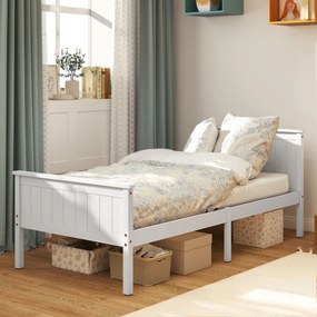 Estrutura de cama 90 x 200 cm, (COLCHÃO NÃO INCLUIDO) cama individual em madeira maciça com base de ripas, cabeceira e pés incluídos, montagem fácil,