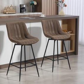Conjunto de 2 bancos de bar, bancos de bar em PU, assento almofadado com 68 cm de altura, encosto e apoio para os pés, castanho