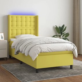 vidaXL Cama box spring c/ colchão e LED 90x190 cm tecido verde