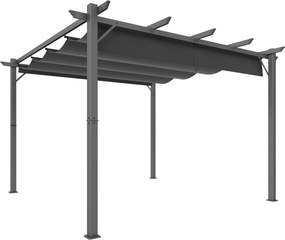 Outsunny Pérgola de Jardim 3x3 m de Alumínio com Toldo Retrátil e 8 Estacas para Exterior Proteção UPF30+ Drenagem Cinza Escuro | Aosom Portugal