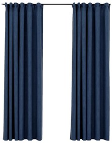 Cortinas opacas aspeto linho com ganchos 2 pcs 140x225 cm azul