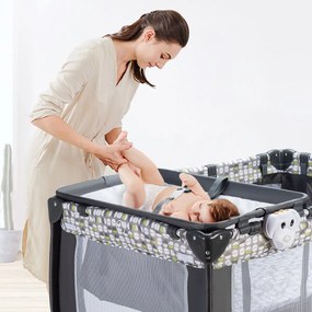 Berço portátil para bebê com altura ajustável em 5 níveis e bolsa de viagem - bege