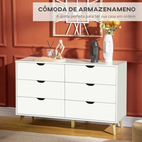 Cómoda com 6 Gavetas e Pés Elevados Cómoda para Dormitório Estilo Moderno Anti-Tombo 120x40x76 cm Branco