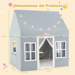 Tenda de brincar para crianças 134 x 118 x 100,5 cm com luzes LED em forma de estrela e tapete antiderrapante com 2 janelas para maiores de 3 anos Cin