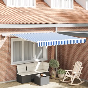 vidaXL Toldo Retrátil with Manual Azul e branco 3.5 x 2.5 m Tecido e metal