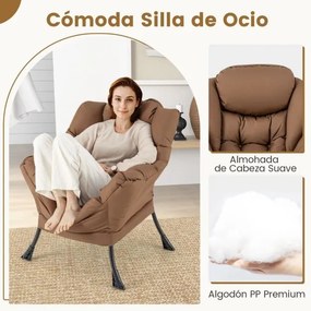 Poltrona reclinável com pufe Poltrona com almofada Apoio de pés Apoio de braços Sofá para sala Quarto 75 x 81 x 94,5 cm Castanho