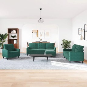 4 pcs conjunto de sofás com almofadões veludo verde-escuro
