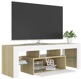 Móvel de TV com luzes LED 120x35x40 cm branco e carvalho sonoma