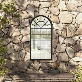 vidaXL Espelho de jardim p/ uso exterior ferro 90x45 cm preto