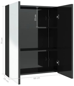 Armário espelhado p/ casa banho 60x15x75 cm MDF preto brilhante