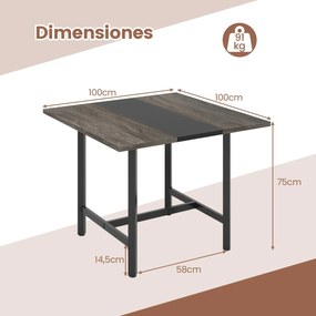 Mesa de reuniões quadrada 100 x 100 x 75 cm com tampo espesso para sala de reuniões para 4 pessoas, cinzenta e preto