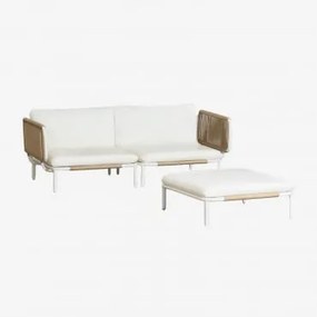 Sofá Modular De Jardim De 2 Peças Com 2 Módulos De Canto E Puff Em Aço Roubly Beige De Amêndoa - Sklum