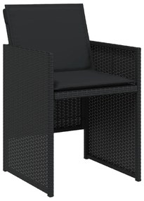 Conjunto de Jantar de 5 Peças para Jardim com Almofadas Preto Vime PE