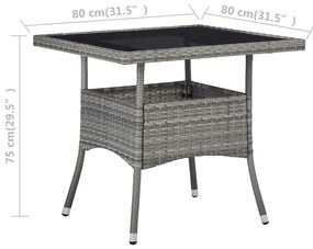Mesa de jantar para exterior vime PE e vidro cinzento