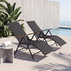 Espreguiçadeira de Jardim Dobrável, 72-138 x 57 x 91-110 cm, Encosto Ajustável em 5 Posições, Preto