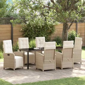vidaXL Conjunto de Jantar de Jardim com 7 Peças e Almofadas Bege de Rattan Sintético