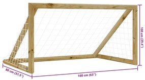 Baliza de futebol com rede 160x80x100 cm pinho impregnado
