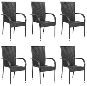 Cadeiras de exterior empilháveis 6 pcs vime PE preto