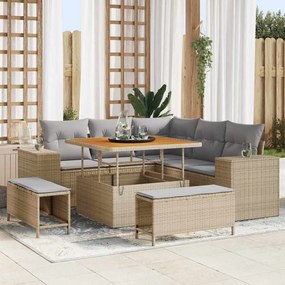 Conjunto de Sofás de Jardim de 8 Peças com Almofadas Bege Rattan Acácia