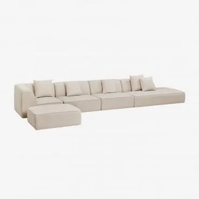 Sofá Modular De Canto Em 4 Peças Com Chaise Longue Direito E Puff Estofado Cardea Chenille Bege Creme - Sklum