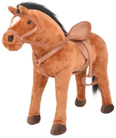 vidaXL Cavalo de peluche de montar castanho