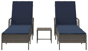 Espreguiçadeira Conjunto de 3 Cinza e azul-marinho Vime PE, metal
