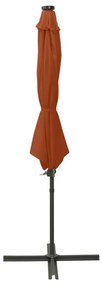 Guarda-sol jardim cantilever c/ poste/luzes LED 300cm terracota