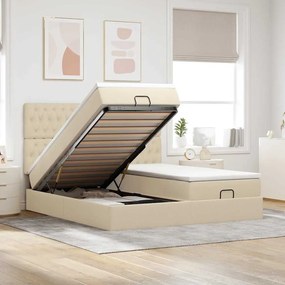 Estrutura de cama otomana com colchões tecido creme 200x200cm