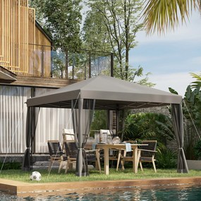 Tenda pop-up dobrável 3 x 3 m com 4 redes mosquiteiras + saco de transporte cinzento