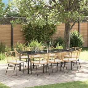 vidaXL Conjunto de Jantar de Jardim 9 Peças com Almofadas em Rattan Sintético Marrom.
