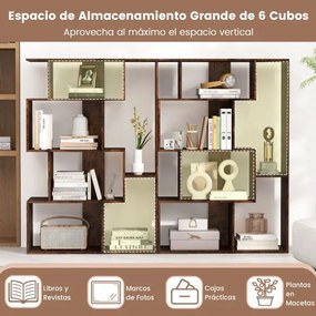 Estante em forma de S com 4 níveis, 6 compartimentos abertos e 2 dispositivos antiderrapantes para escritório ou estúdio, 80 x 30 x 119 cm, castanho