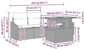 Conjunto de Jantar de Jardim de 5 Peças com Almofadas Preto Rattan Pol
