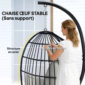Cadeira suspensa em forma de ovo, cesto dobrável, almofadas estofadas, porta-copos, almofada, cinzento escuro