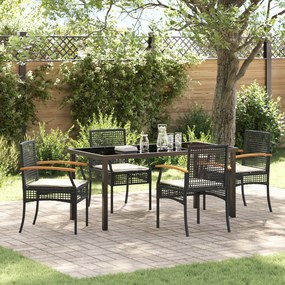 vidaXL Conjunto de Jantar de Jardim com 5 Peças e Almofadas Preto Vime PE