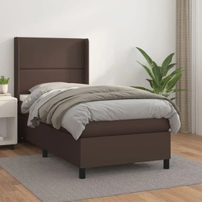 vidaXL Cama com molas/colchão 100x200 cm couro artificial castanho