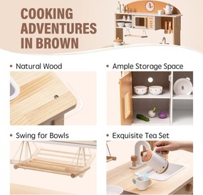 Cozinha de brinquedo de madeira com acessórios 75,4 x 35 x 98 cm Caramelo