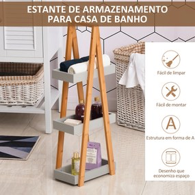 Estante de Bambú para Casa de Banho com 3 Prateleiras de Armazenamento Móvel Organizador 30x18x81 cm Madeira e Cinza