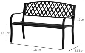 Outsunny Banco de Jardim de 2 Lugares com Encosto Decorativo e Apoio para os Braços para Terraço Varanda Pátio Exterior Carga 280kg Ferro Fundido e Aço 128x58,5x89cm Preto