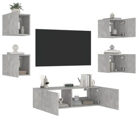vidaXL 5 pcs móveis de parede para TV com luzes LED cinzento cimento