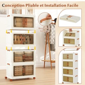 Caixas de armazenamento dobráveis de 156L com tampas, conjunto de 3 caixas de armazenamento de plástico empilháveis com rodas, recipientes de armazenamento brancos