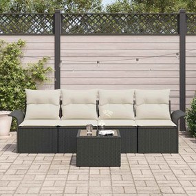 Conjunto de Sofá de Jardim 5 Peças com Almofadas - Rattan Poly Preto