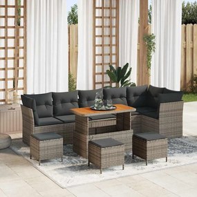 vidaXL Conjunto de Sofá de Jardim com 10 peças e almofadas cinzas em rattan sintético e madeira de acácia.
