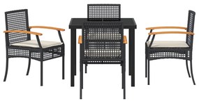Conjunto de Jantar de Jardim 5 Peças com Almofadas Preto Vime PE