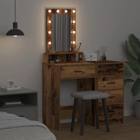 Mesa de Maquiagem vidaXL com Luzes de LED Madeira Antiga 50x41x140 cm